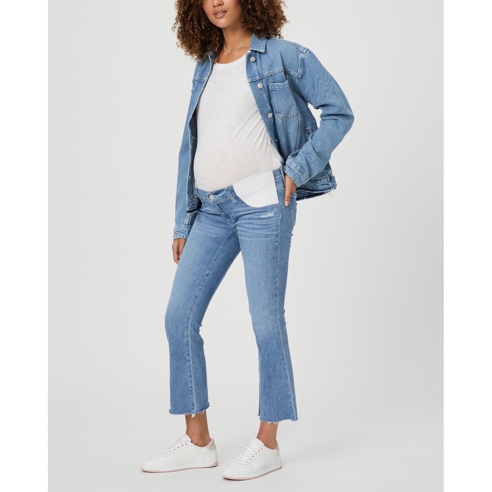 PAIGE Colette Maternity Crop Flare Folk Distressed Jeans - SIZE 28